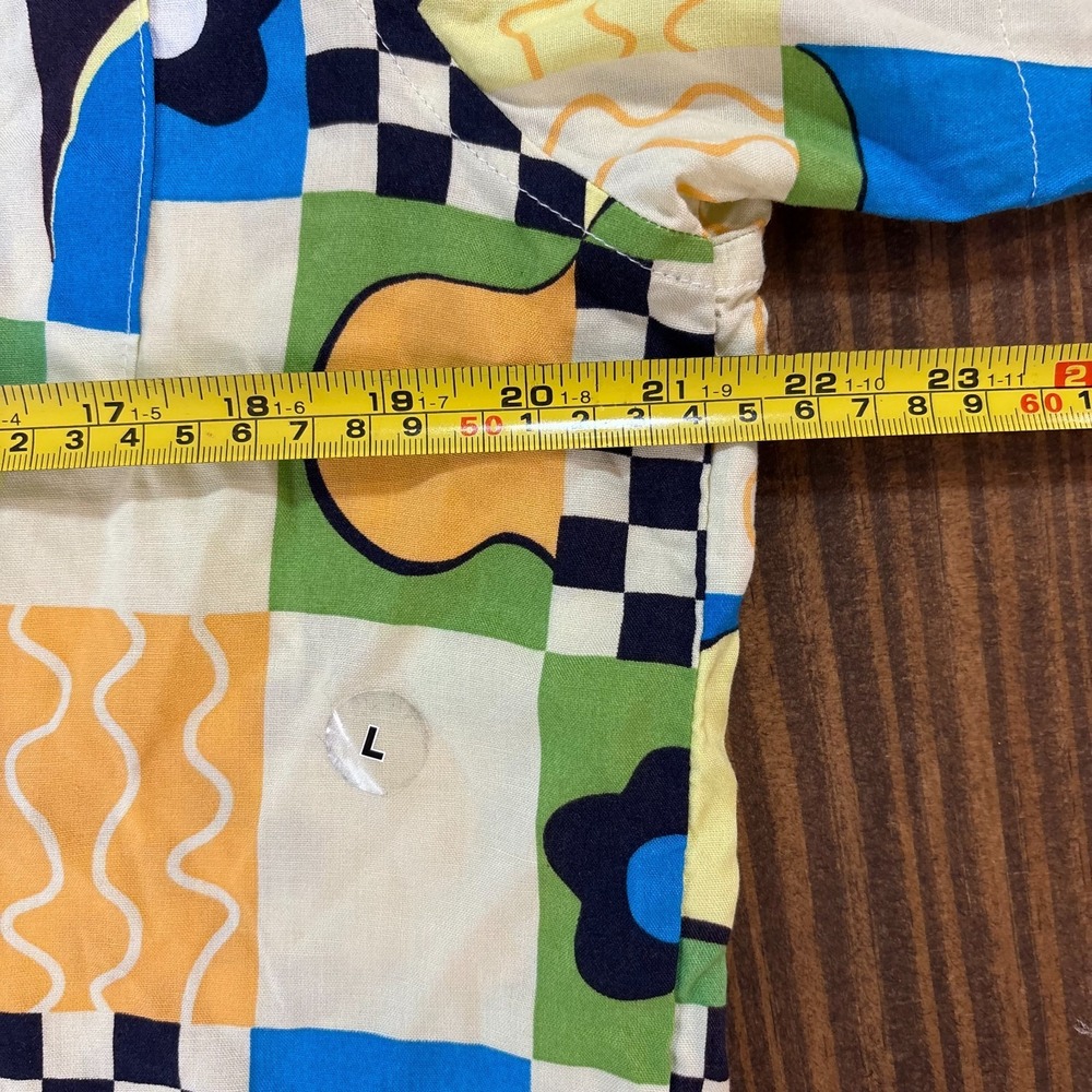RSQ Button Up Shirt Mens Large Multicolor Geometric Patchwork Rayon Short Sleeve - Picture 5 of 7